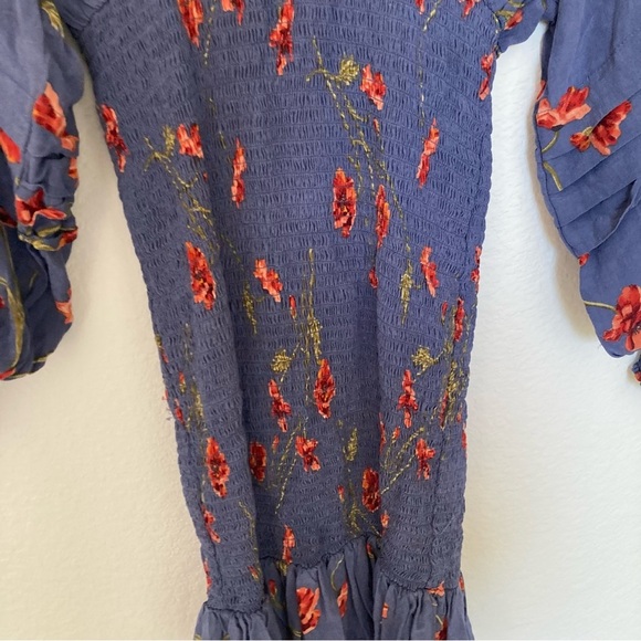 ASTR the Label Womens Dolman Smocked Mini Dress Small Floral Blue Size Small - Picture 10 of 12